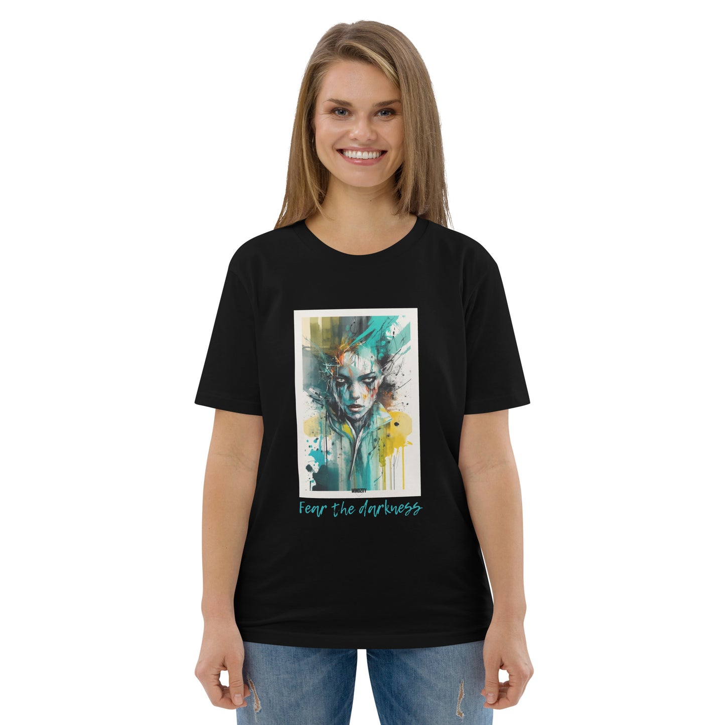 Camiseta de algodón orgánico unisex Fear the darkness